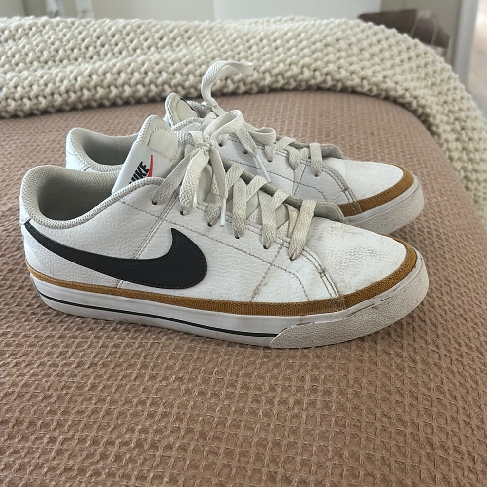 Nike White and Tan Sneakers with Black Swoosh